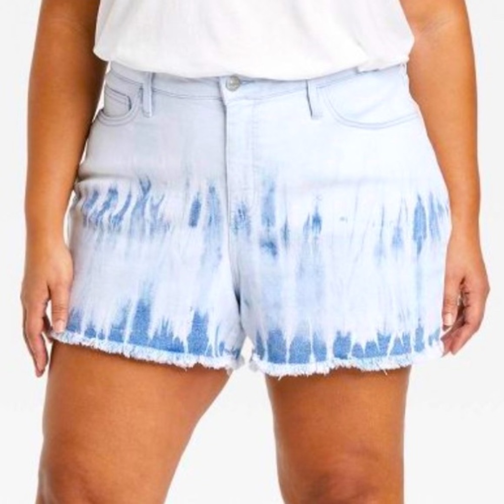 Ava & Viv Women's Plus Size Mid-Rise Tie Dye Jean Frayed Hem Stretch Shorts NEW